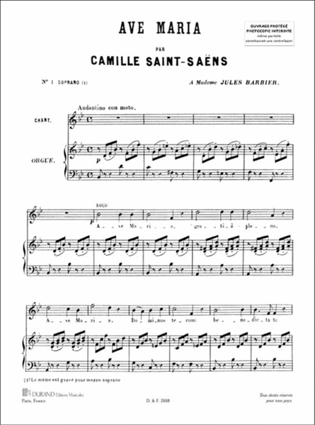 Ave Maria En Sib, pour Soprano Et Piano