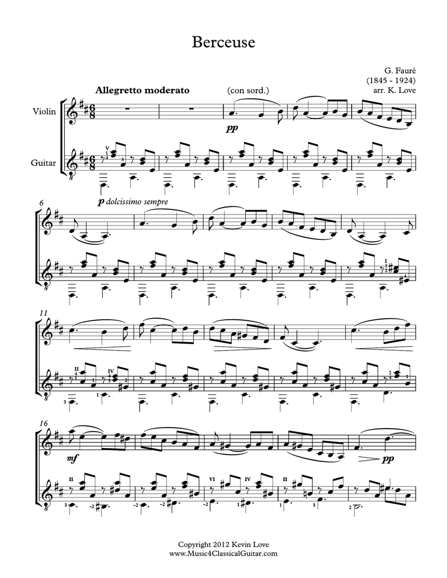 Berceuse (Violin and Guitar) - Score and Parts Berceuse (Violin and Guitar) - Score and Parts String Duet scores gallery preview page 1