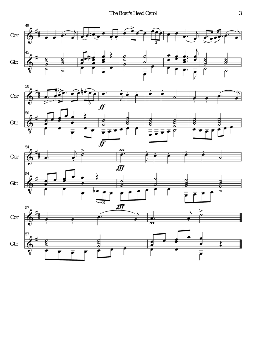 The Boar's Head Carol for cor anglais and guitar English Horn scores gallery preview page 3