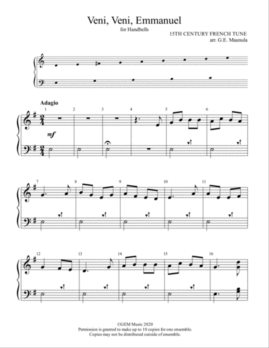 O Come, O Come, Emmanuel for 2 Octave Handbell Choir 2-Octaves scores gallery preview page 2