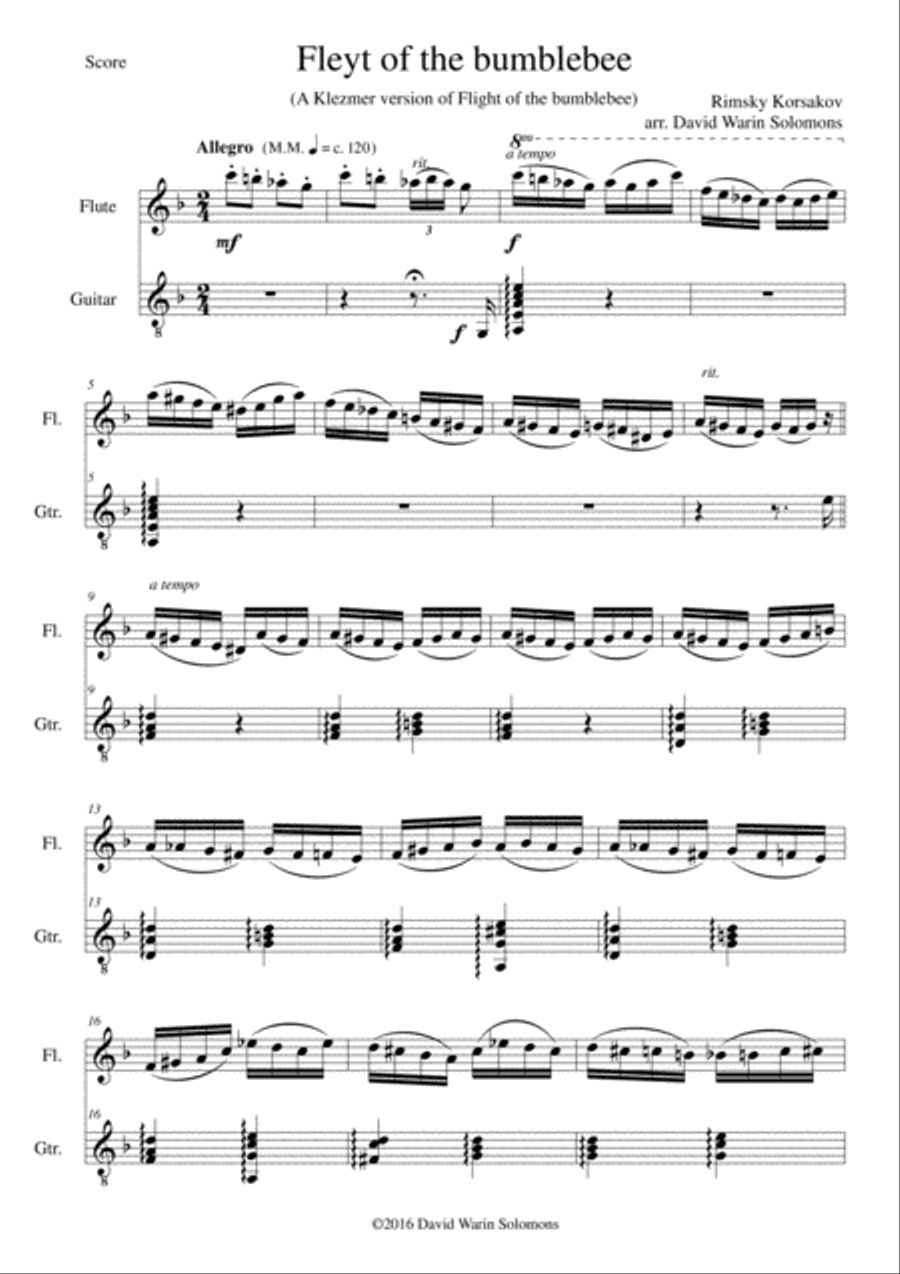 Fleyt of the bumblebee for flute and guitar Fleyt of the bumblebee for flute and guitar Flute scores gallery preview page 1
