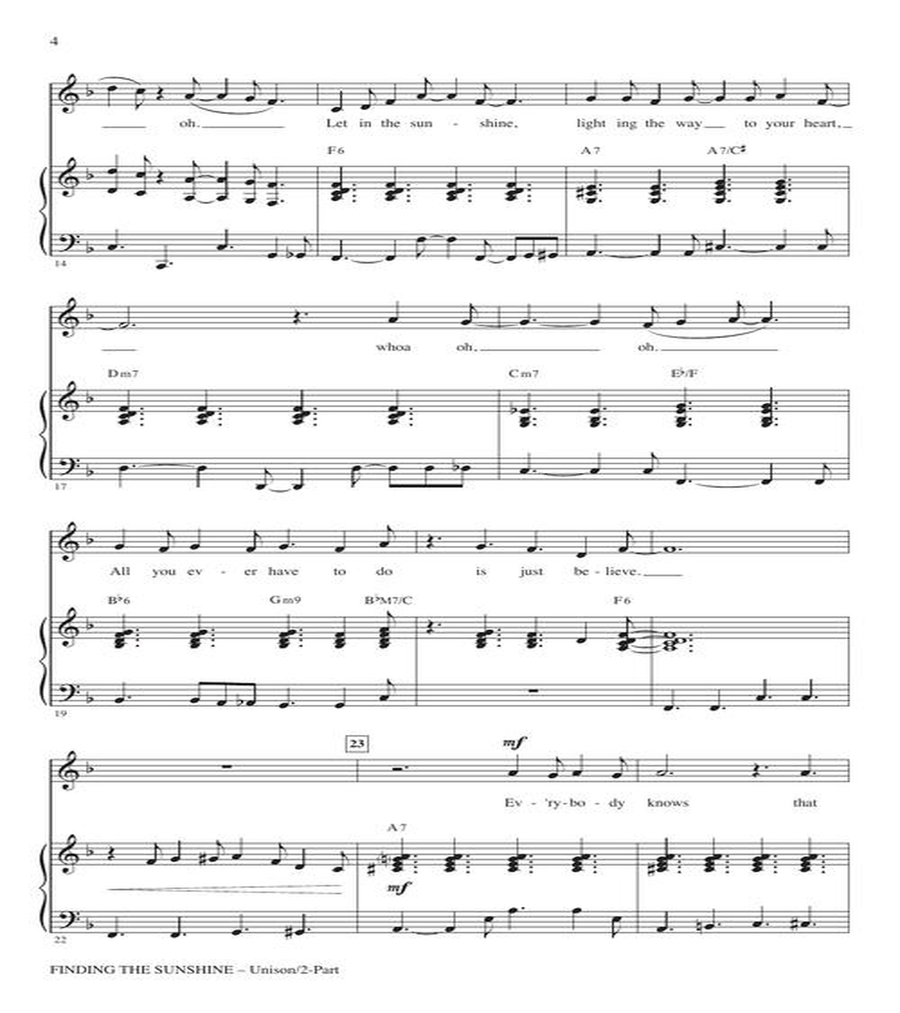 Finding the Sunshine Finding the Sunshine Unison Choir scores gallery preview page 5