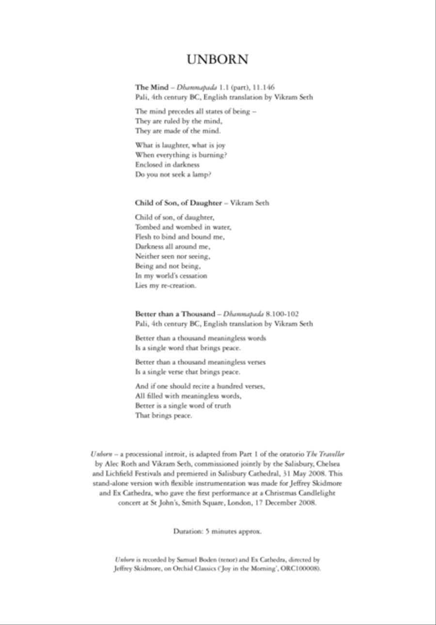 Unborn for Solo Tenor, SATB Choir, Organ and Processional Drum