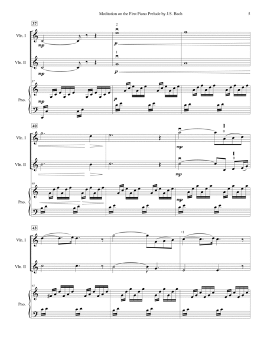 Meditation on the First Piano Prelude by J.S. Bach, for Two Violins and Piano Violin scores gallery preview page 6