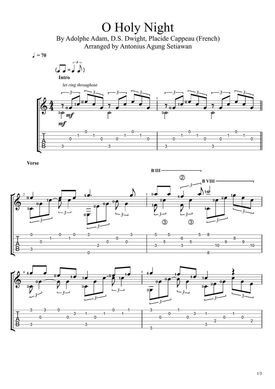 O Holy Night Guitar Solo scores gallery preview page 1