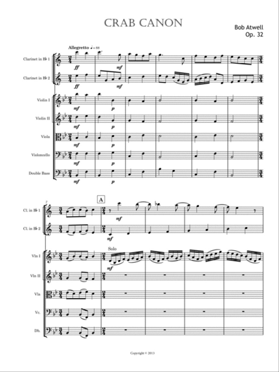 Crab Canon for 2 clarinets and strings Large Ensemble scores gallery preview page 3