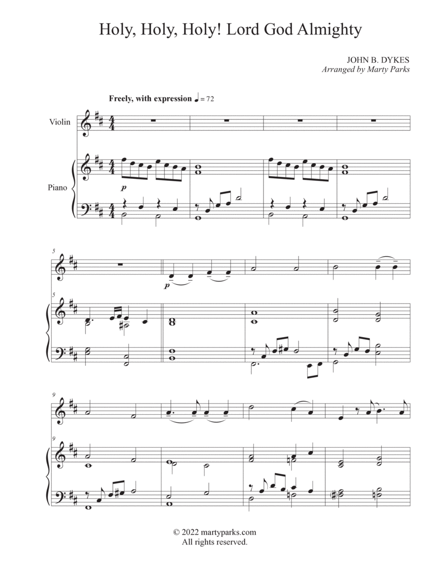 Holy, Holy, Holy! Lord God Almighty (Violin-Piano) Violin Solo scores gallery preview page 1