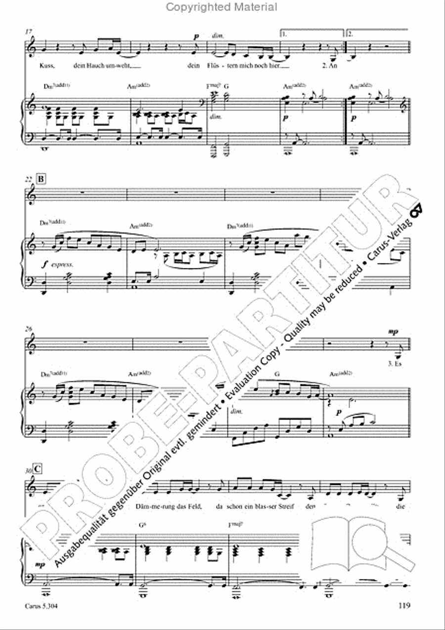 Schindler: Rosenzeit. Ein Liederzyklus uber die Liebe. Chansons fur Singstimme und Klavier Piano scores gallery preview page 120