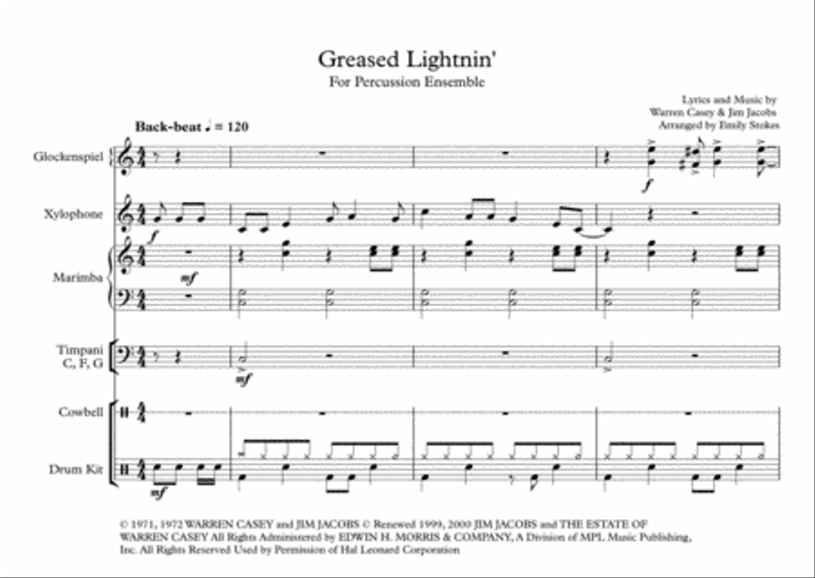 Greased Lightnin' Percussion Ensemble scores gallery preview page 2