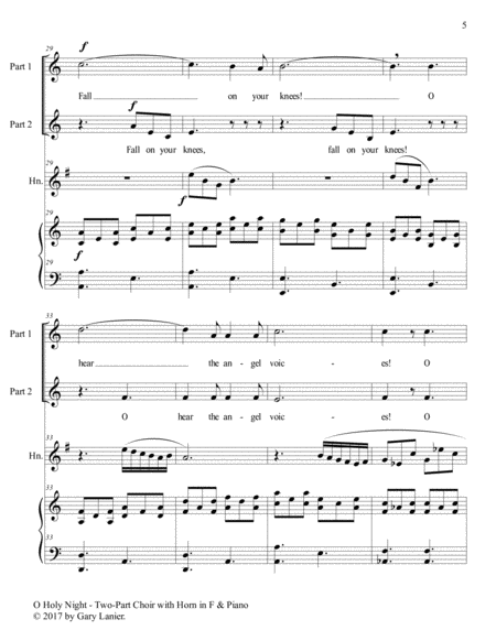 O HOLY NIGHT (Two-Part Choir for Treble Voices with Horn in F & Piano - Score & Parts included) image number null
