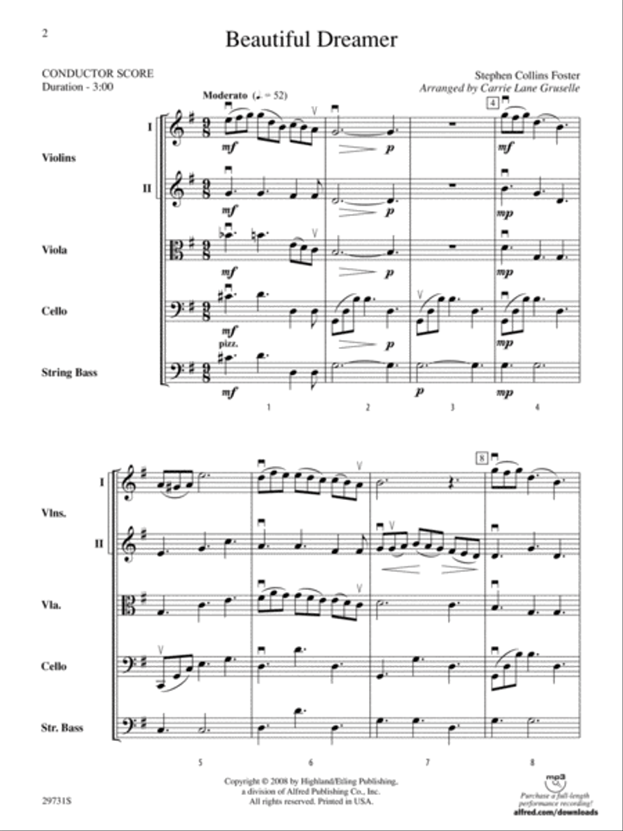Beautiful Dreamer: Score String Orchestra scores gallery preview page 2