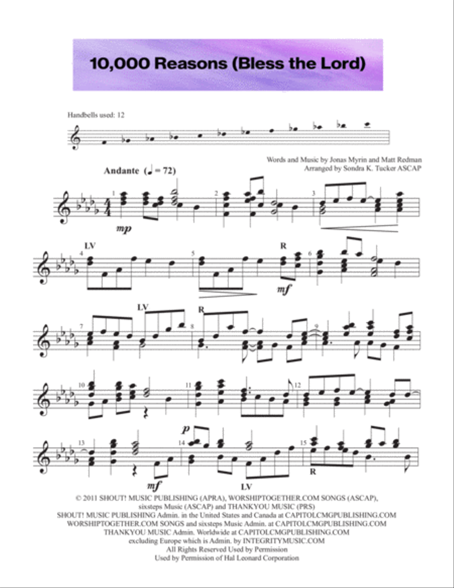 10,000 Reasons (Bless The Lord) Handbell Choir scores gallery preview page 1