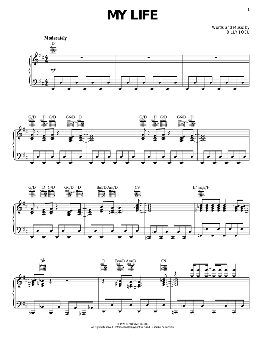 My Life Piano, Vocal, Guitar scores gallery preview page 1