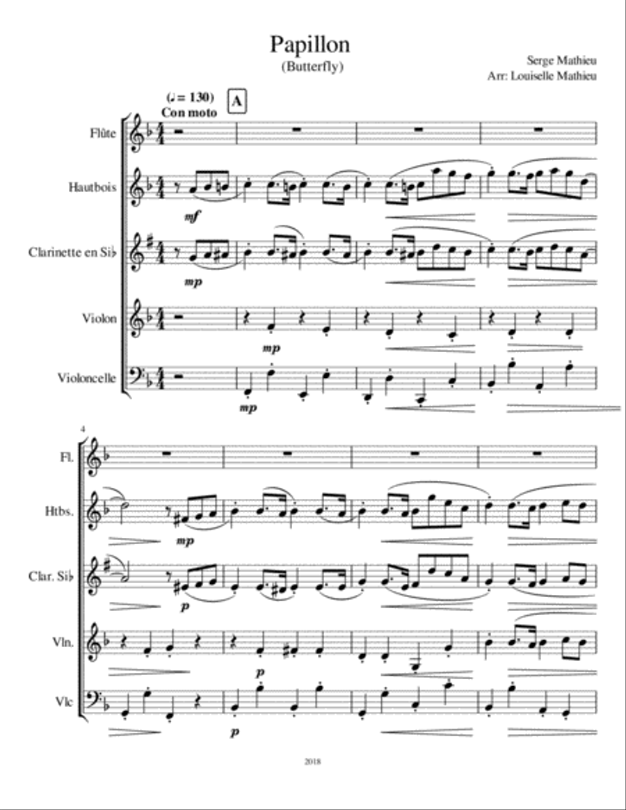 Papillon (Butterfly) Small Ensemble scores gallery preview page 1