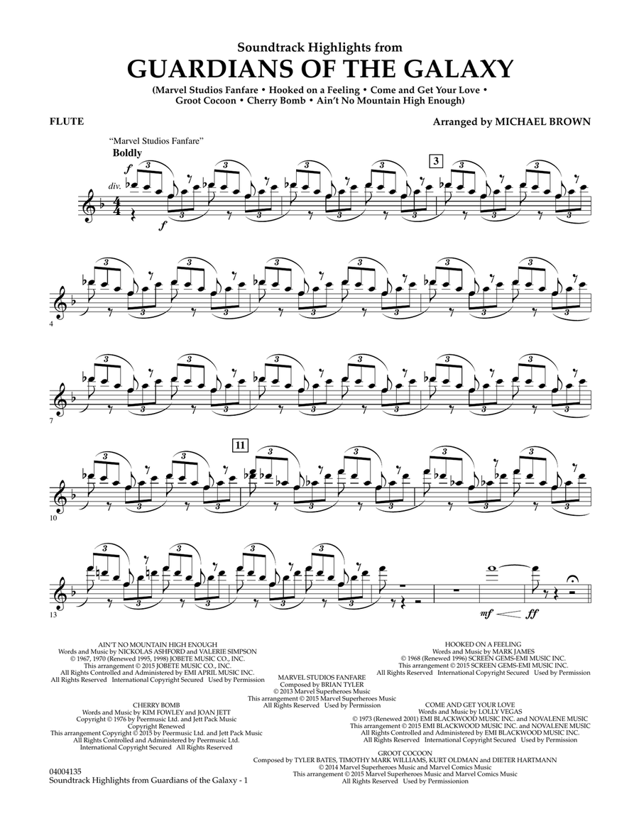 Soundtrack Highlights from Guardians of the Galaxy - Flute Concert Band scores gallery preview page 1