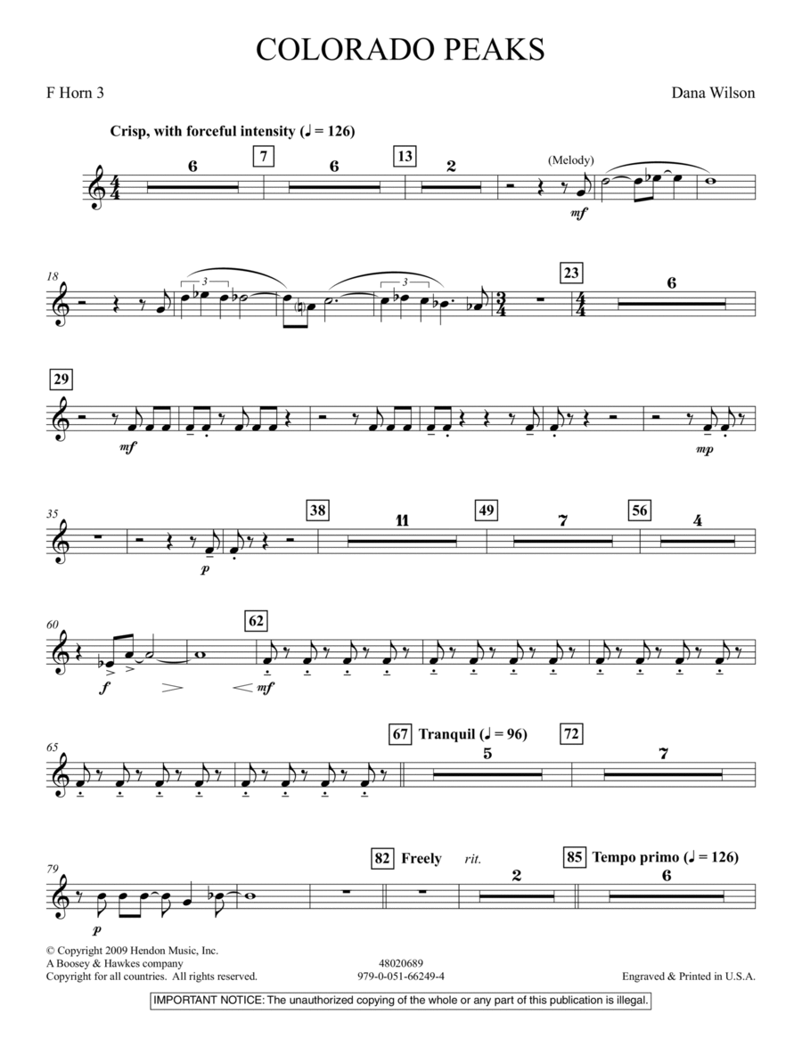 Colorado Peaks - Horn 3 in F Concert Band scores gallery preview page 1