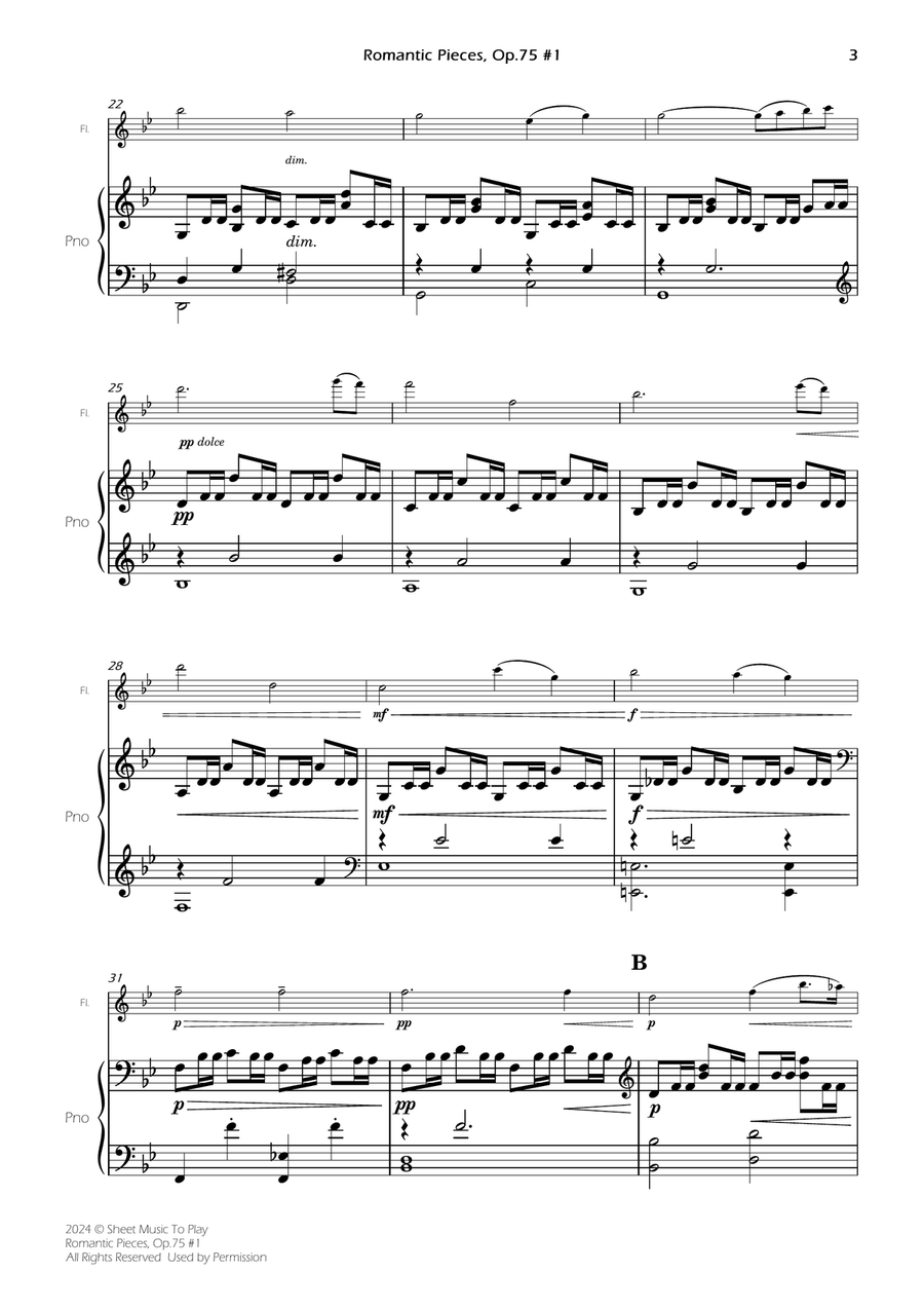 Romantic Pieces, Op.75 (1st mov.) - Flute and Piano (Full Score and Parts) Flute scores gallery preview page 5