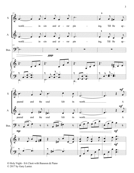 O HOLY NIGHT (SA Choir with Bassoon & Piano - Score & Parts included) image number null