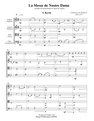 Machaut: La Messe de Nostre Dame for String Quartet - Score Only