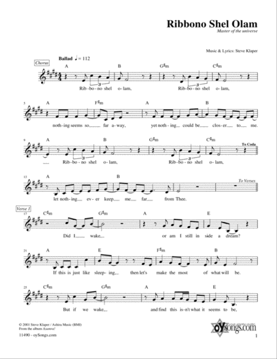 Ribbono Shel Olam Ribbono Shel Olam Piano scores gallery preview page 1
