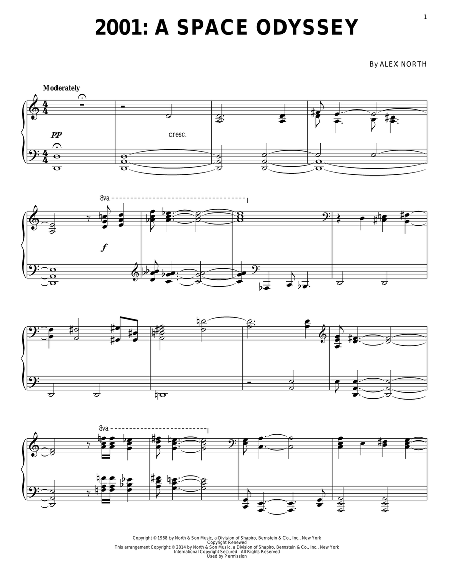 2001: A Space Odyssey Piano Solo scores gallery preview page 1