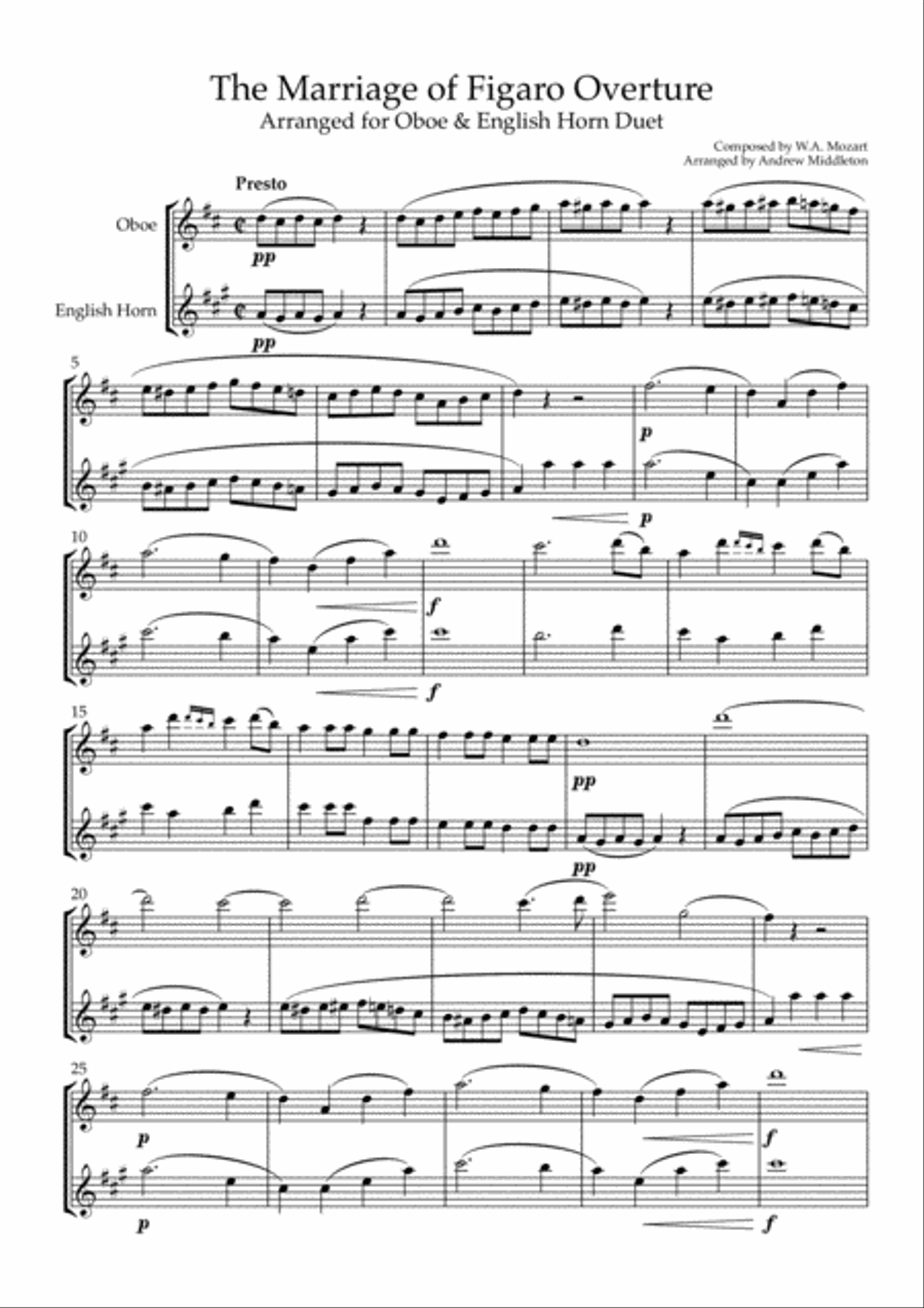 The Marriage of Figaro Overture for Oboe and English Horn Duet Woodwind Duet scores gallery preview page 3