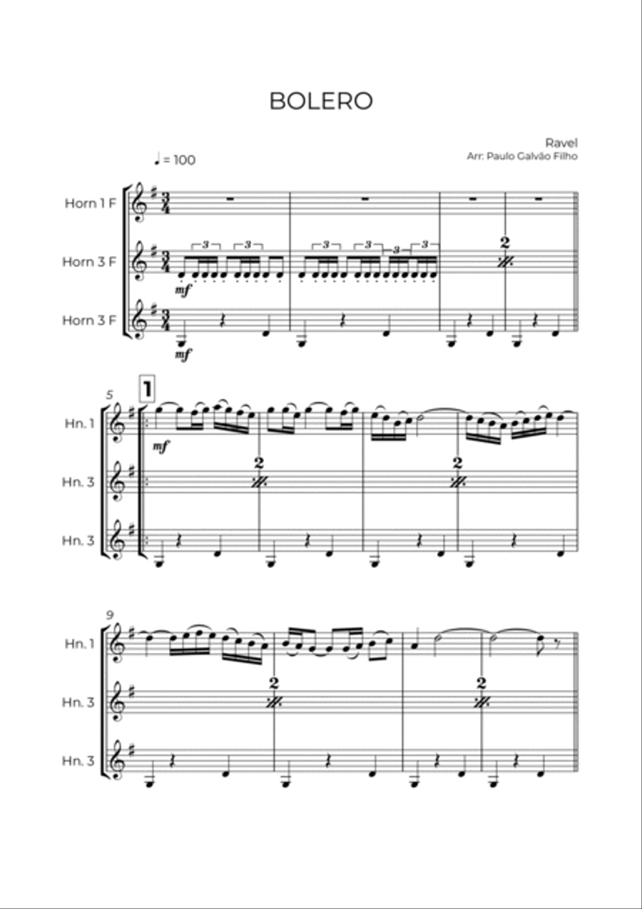 BOLERO - RAVEL - HORN TRIO Woodwind Trio scores gallery preview page 2