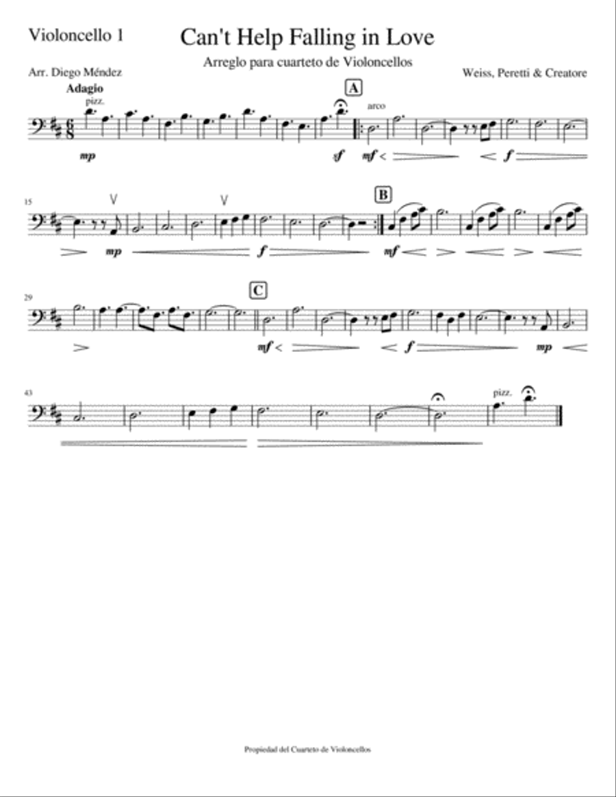 Can't Help Falling In Love Cello Solo scores gallery preview page 4