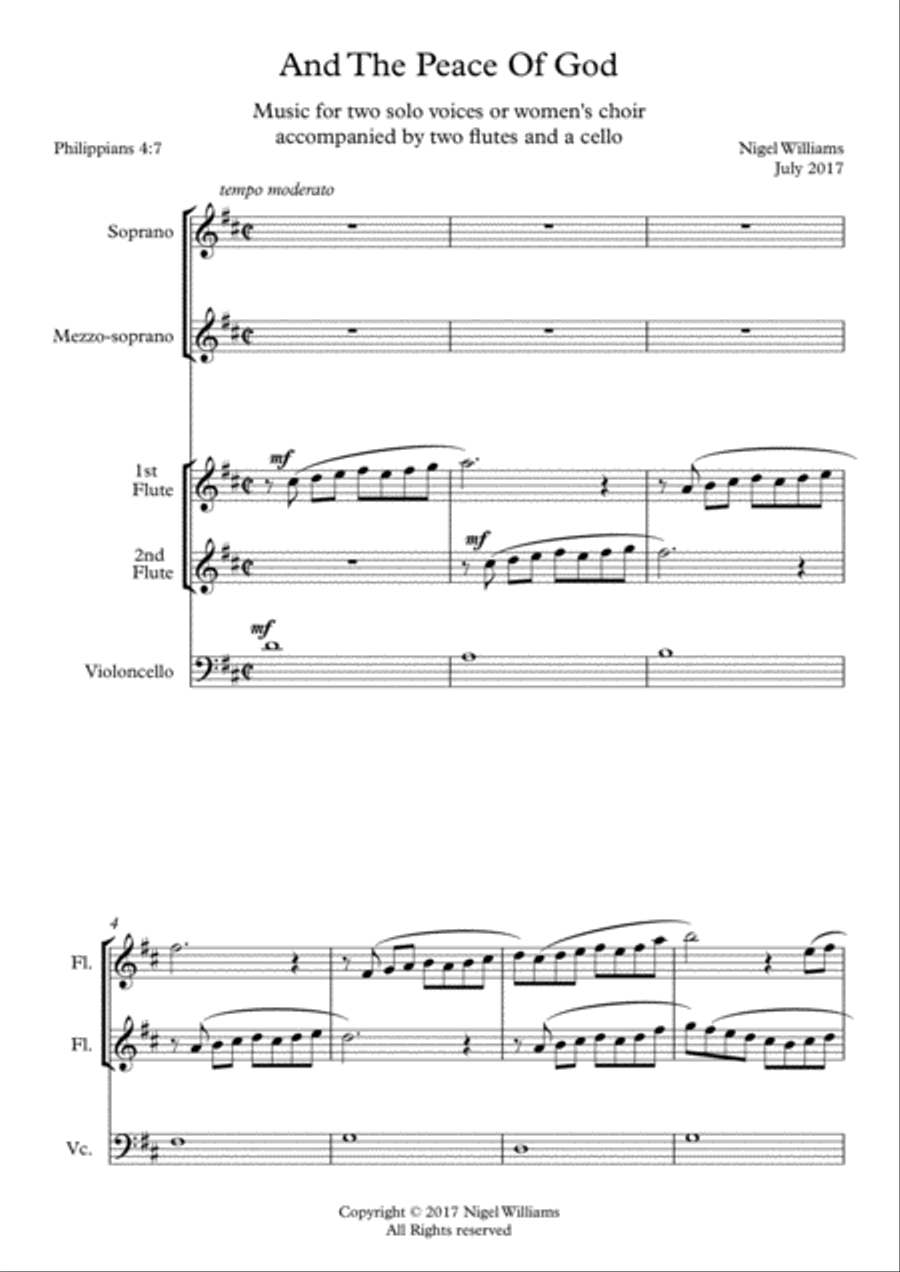 And The Peace Of God, for soprano, alto, two flutes and cello SA scores gallery preview page 1
