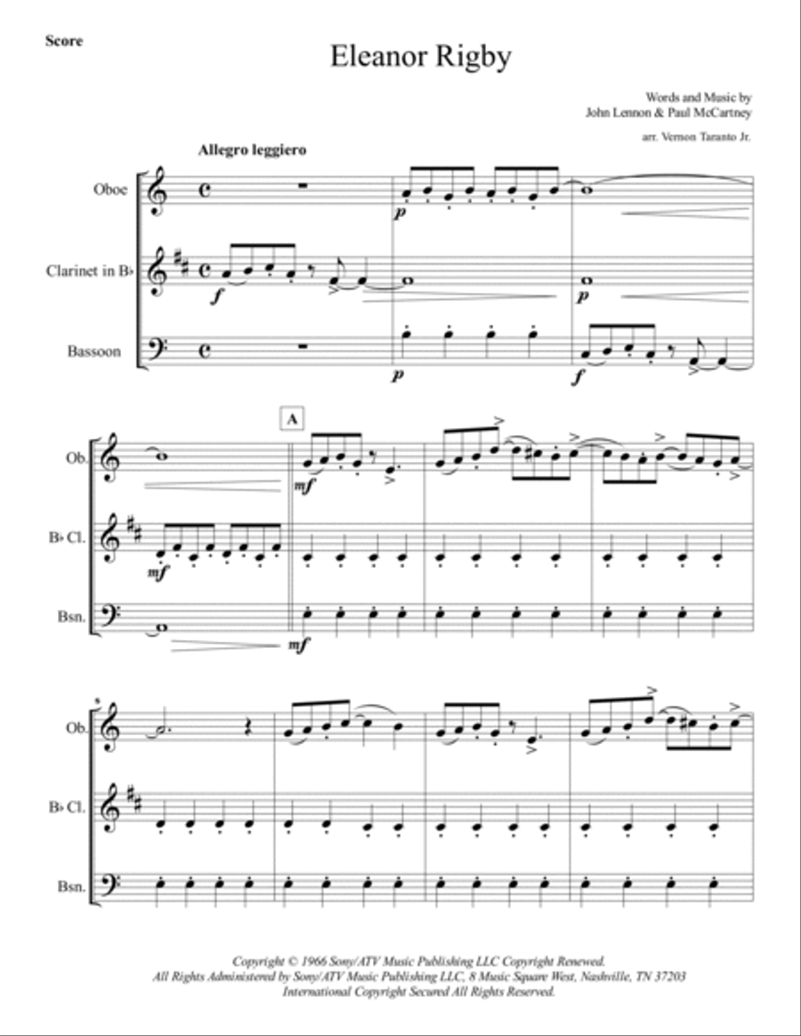 Eleanor Rigby Woodwind Trio scores gallery preview page 2