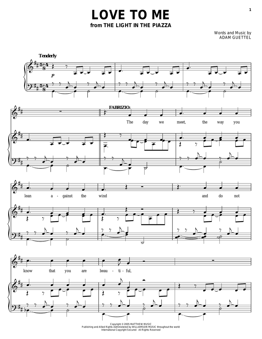 Love To Me (from The Light In The Piazza) Piano, Vocal, Guitar scores gallery preview page 1