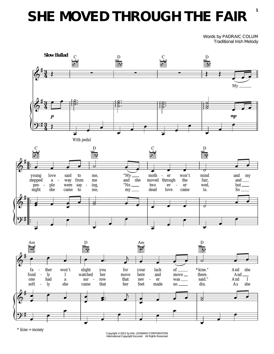 She Moved Thro' The Fair (She Moved Through The Fair) Piano, Vocal, Guitar scores gallery preview page 1
