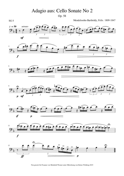 3 Pieces Mendelssohn-Bartholdy, Felix Trombone Solo Posaune Soli Stück Stücke Piece Pieces Trombó
