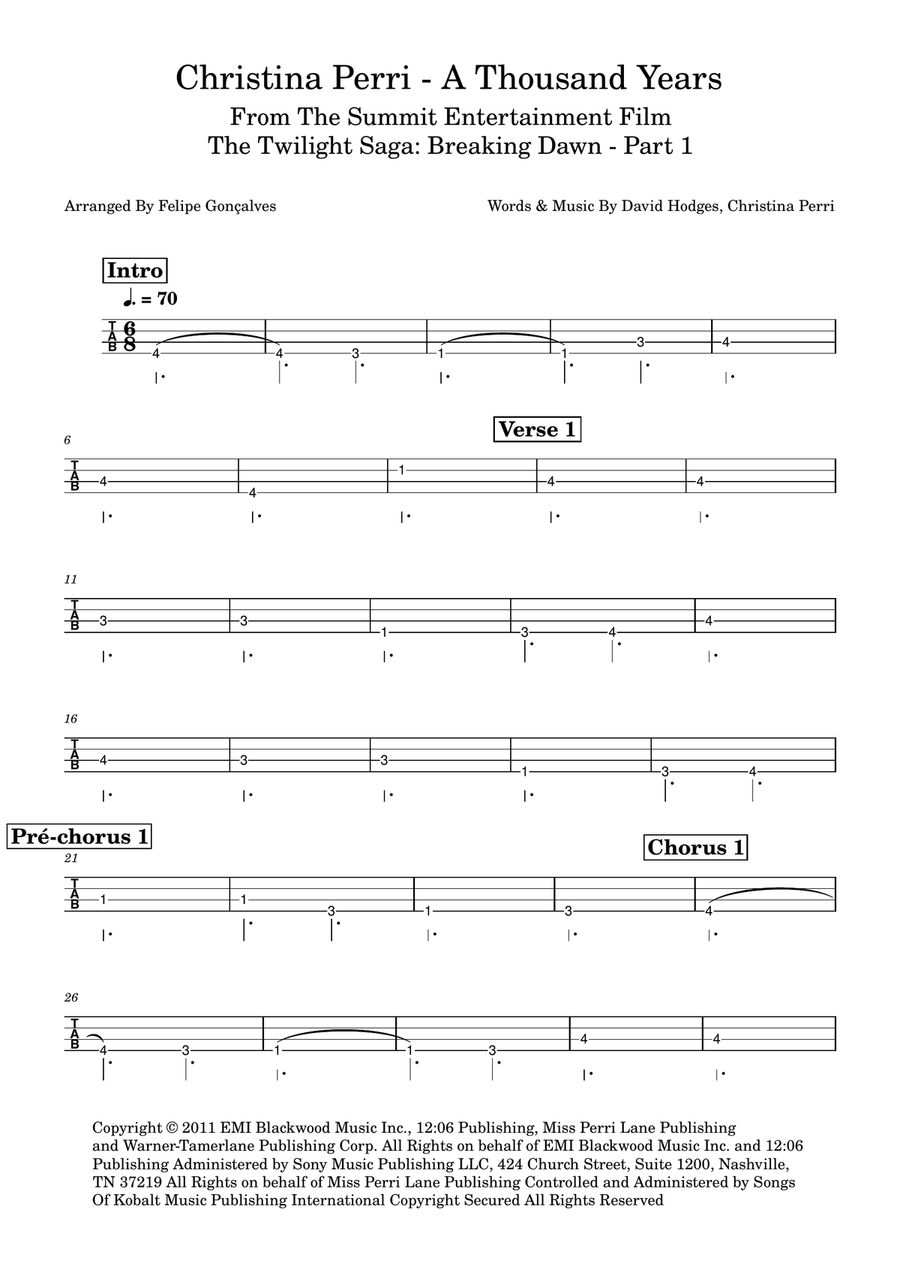 A Thousand Years Guitar Tablature scores gallery preview page 1