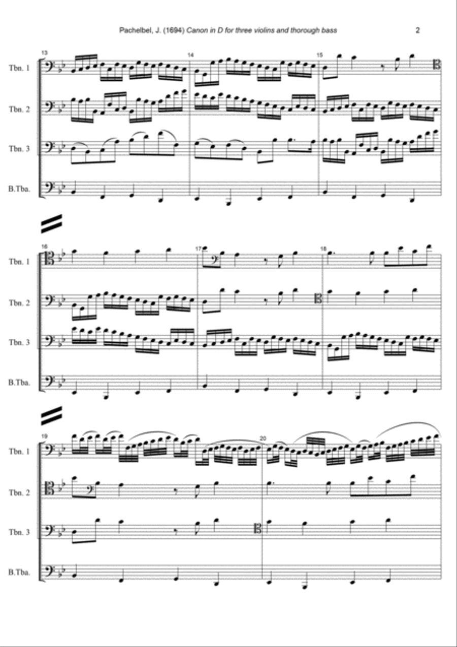 J. Pachelbel - Canon in D-dur, arr. for 3 Trombones (Baritones) & Bass Tuba (or Bass Trombone) Trombone Trio scores gallery preview page 2