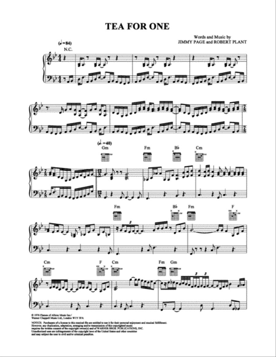 Tea For One Piano, Vocal, Guitar scores gallery preview page 1