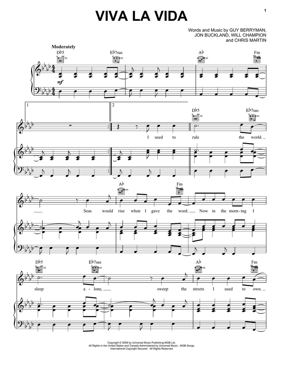 Viva La Vida Acoustic Guitar scores gallery preview page 1