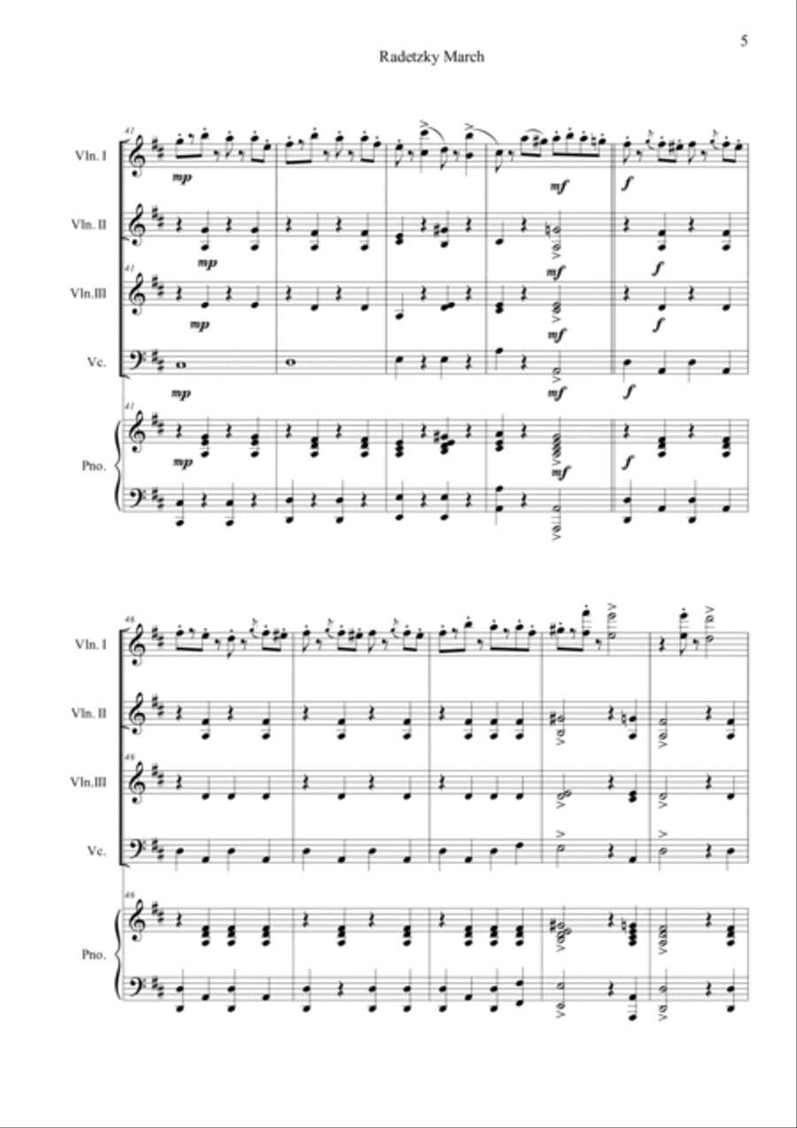 Radetzky Marsch Piano Quintet scores gallery preview page 5