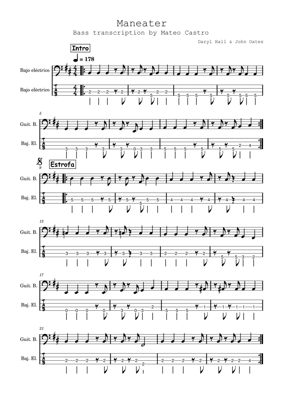 Maneater Guitar Tablature scores gallery preview page 1