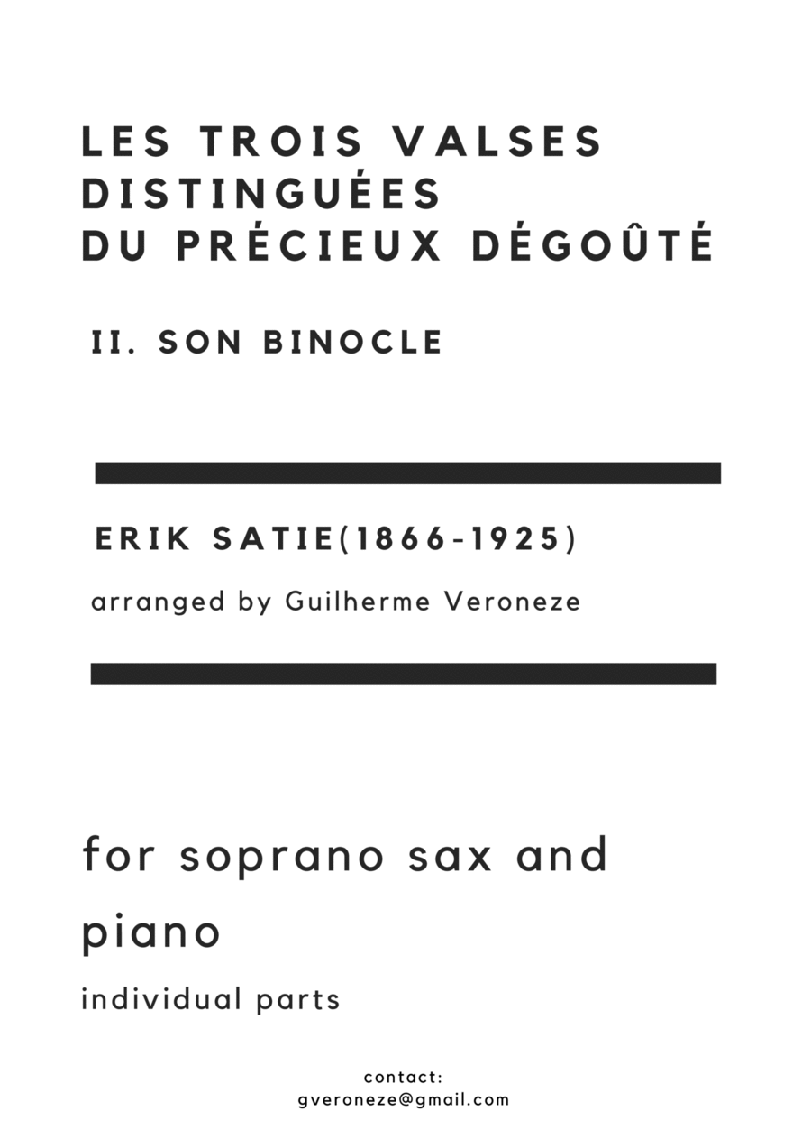 Les trois valses distinguées du précieux dégoûté. II. Son Binocle (Soprano sax + Piano) Soprano Saxophone scores gallery preview page 1
