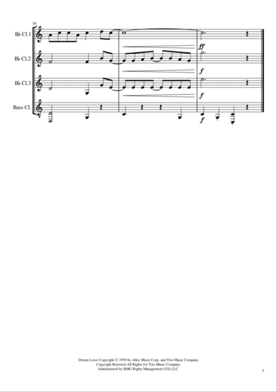 Dream Lover Clarinet Quartet scores gallery preview page 5