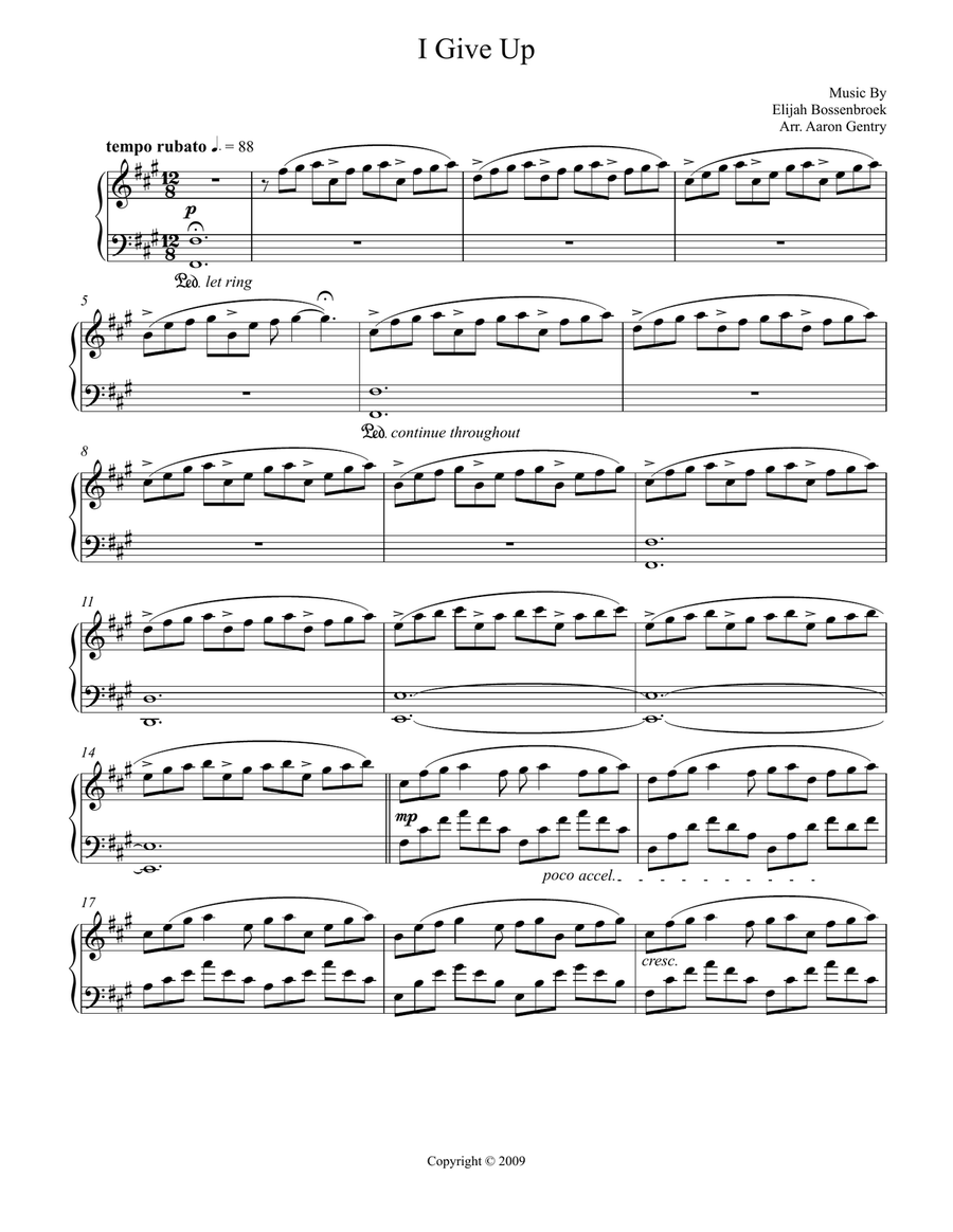 I Give Up Piano Solo scores gallery preview page 1