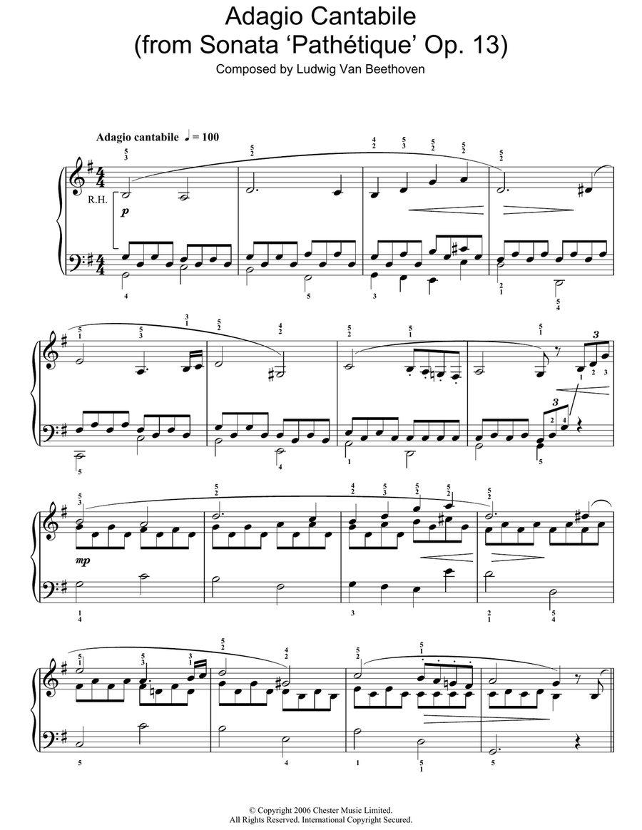 Adagio Cantabile from Sonate Pathetique Op.13, Theme from the Second Movement Piano Solo scores gallery preview page 1
