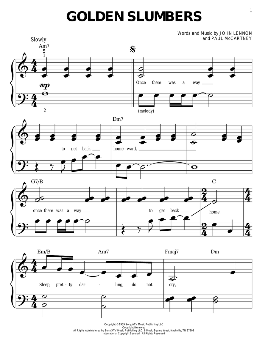 Golden Slumbers Easy Piano scores gallery preview page 1