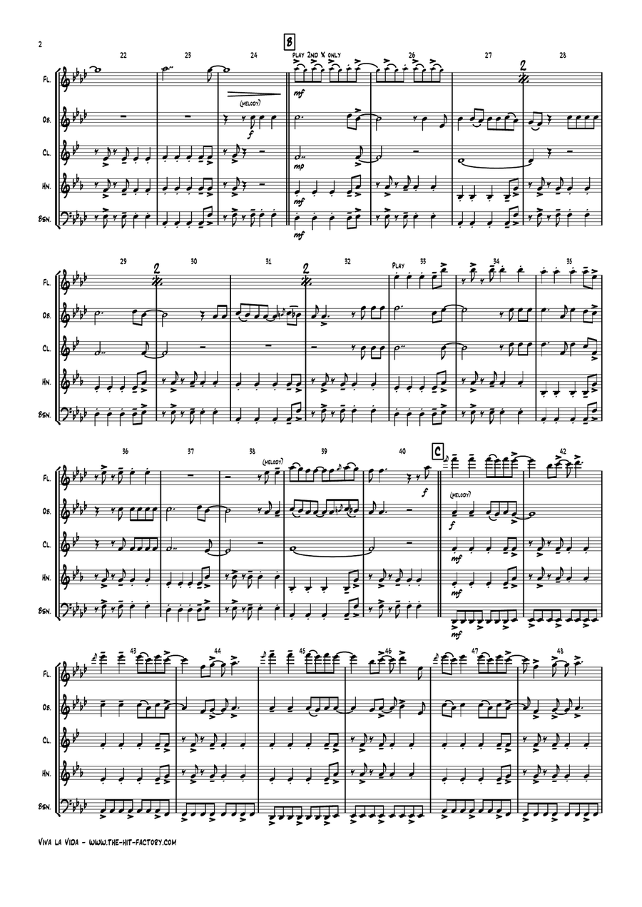 Viva La Vida Woodwind Quintet scores gallery preview page 2