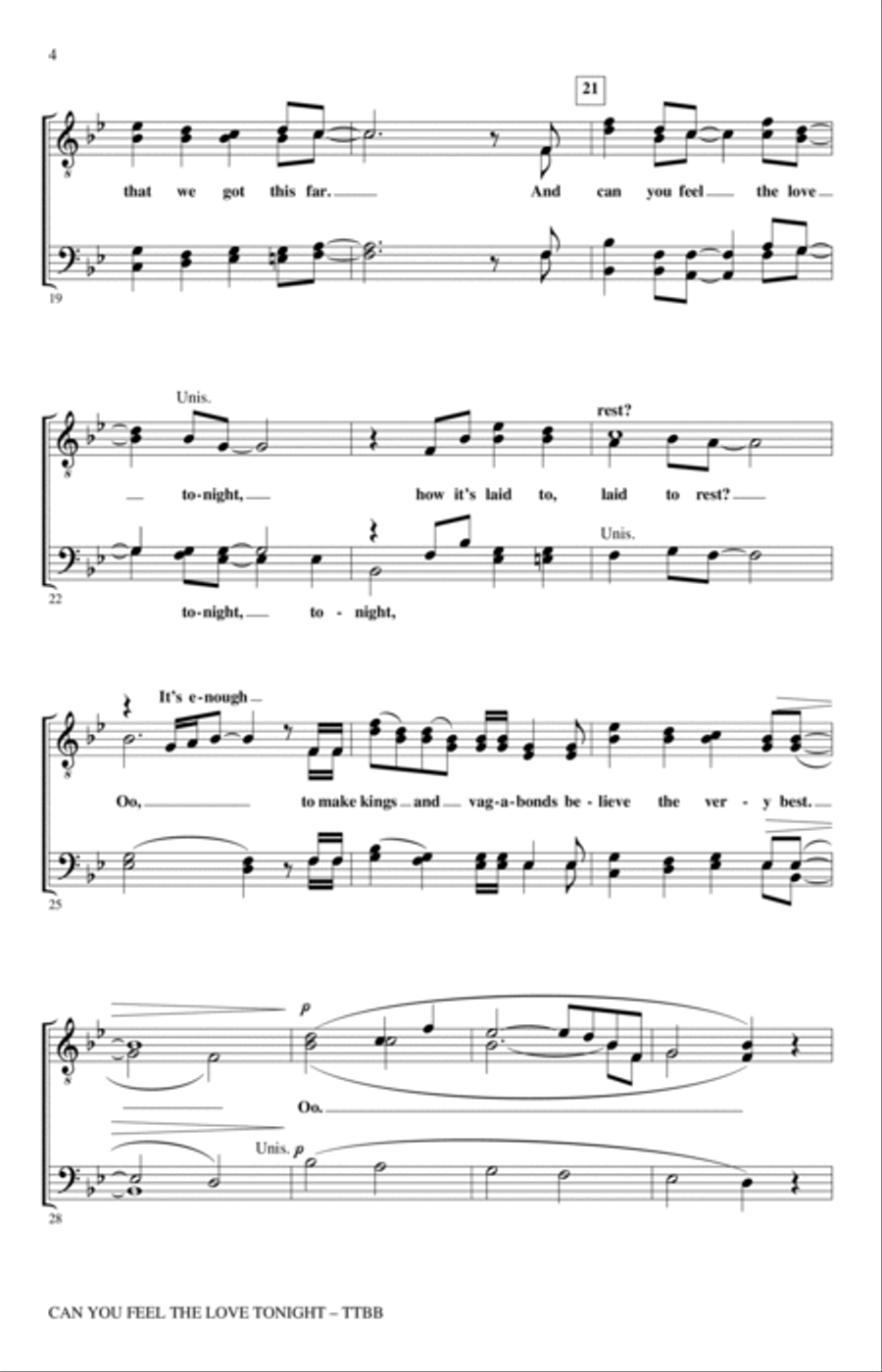 Can You Feel the Love Tonight (from The Lion King) (arr. Mac Huff) TTBB scores gallery preview page 3