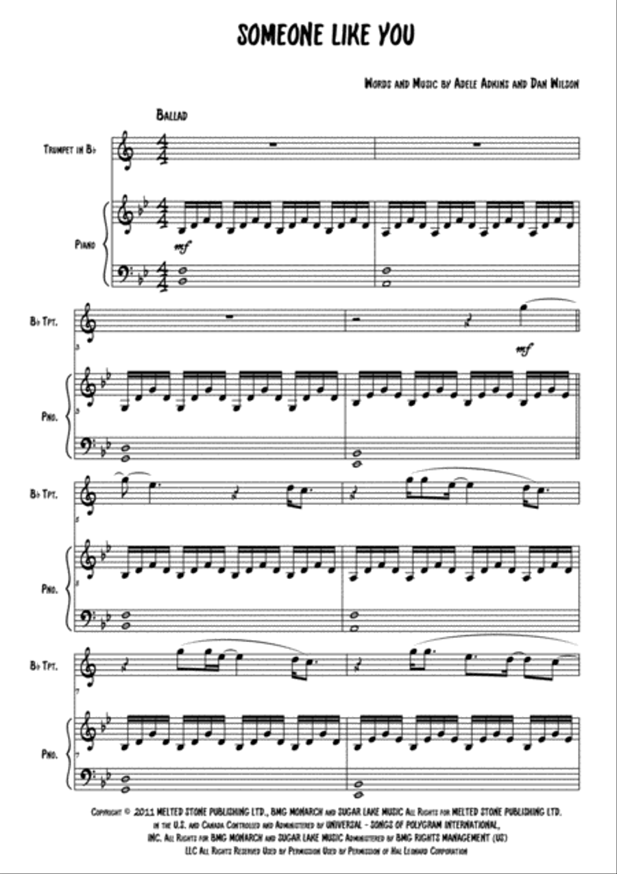 Someone Like You Trumpet Solo scores gallery preview page 1