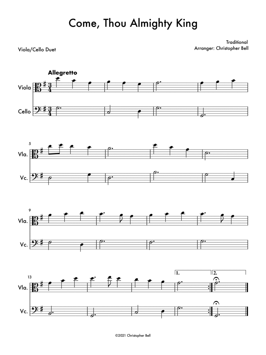 Come, Thou Almighty King - Easy Viola/Cello Duet String Duet scores gallery preview page 1