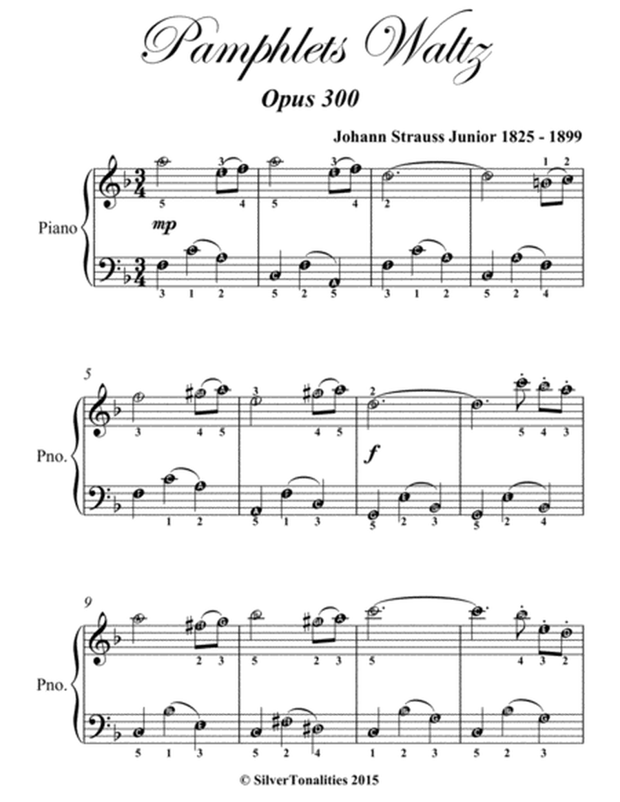 Pamphlet's Waltz Opus 300 Easy Piano Sheet Music