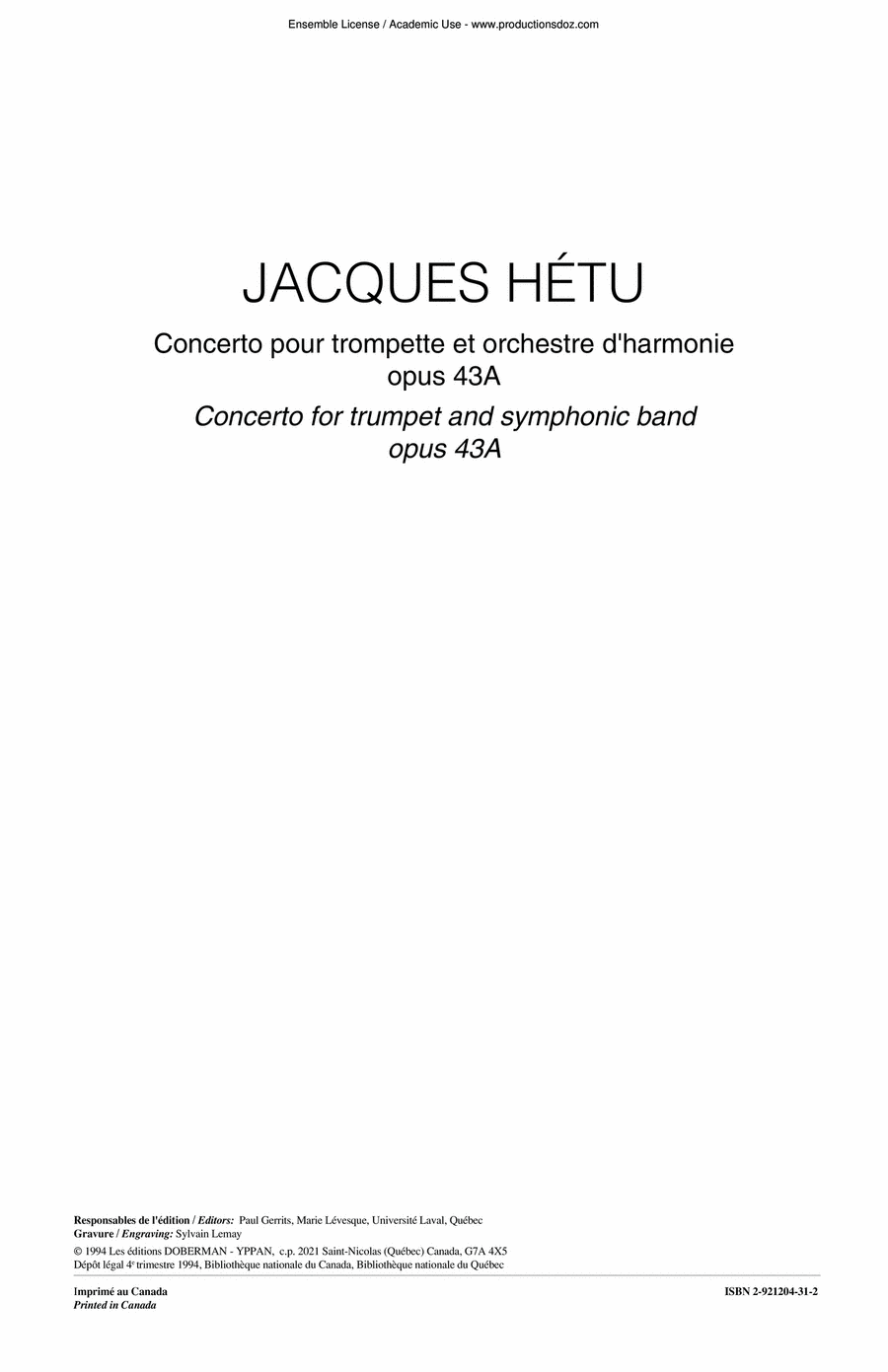 Concerto for trumpet op. 43A (Symphonic band, score) Concert Band scores gallery preview page 1